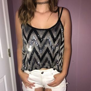 Black and silver sequined dressy tank